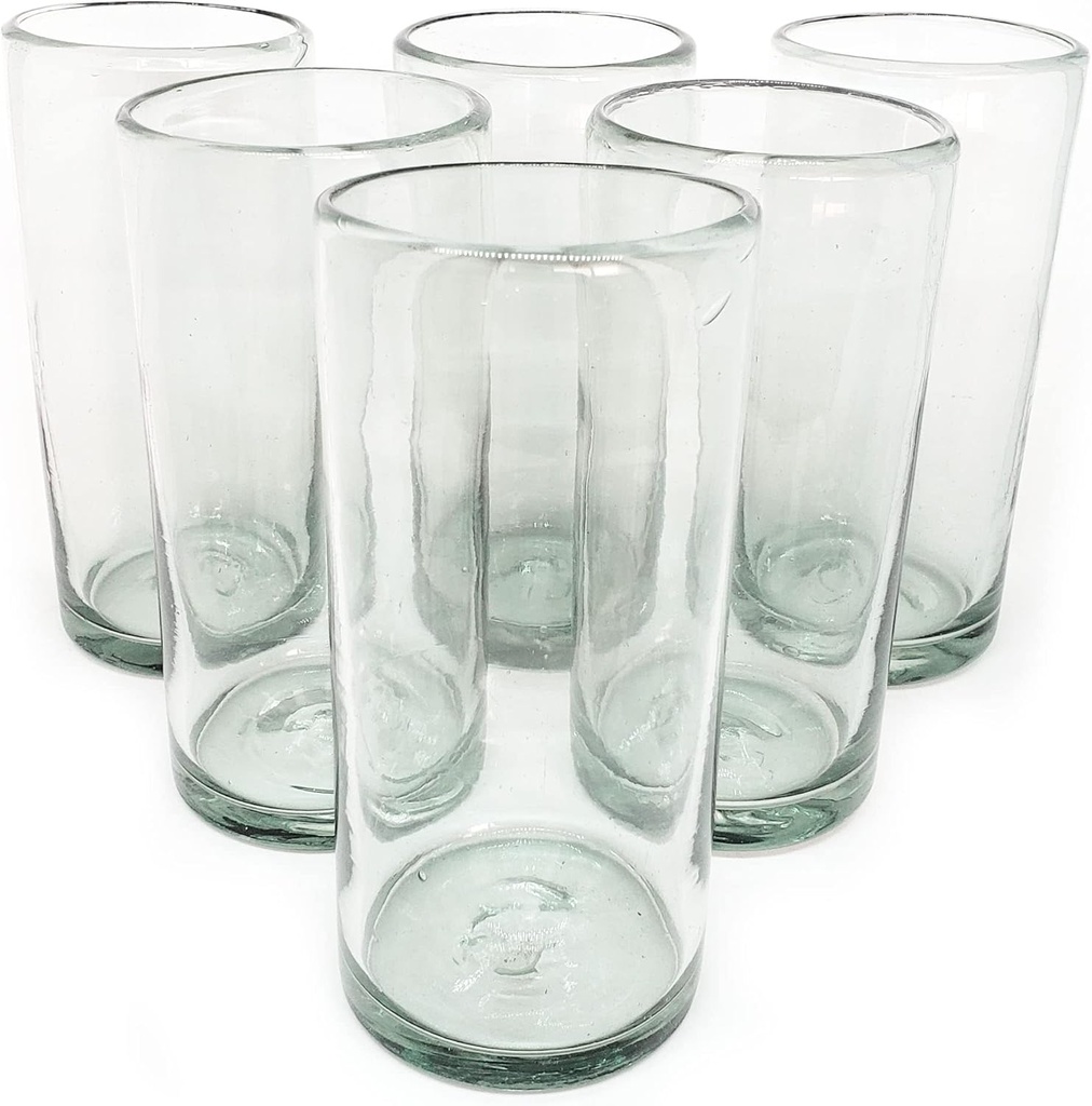 Clear 20 oz Tall Iced Tea Glasses (set of 6), Hand Blown Mexican Glassware, Recycled Glass Drinking Glasses, Lead-Free, Cocktail Margarita Glasses, Wine Glasses, Shot Glasses, Whiskey Glasses (IceTea)