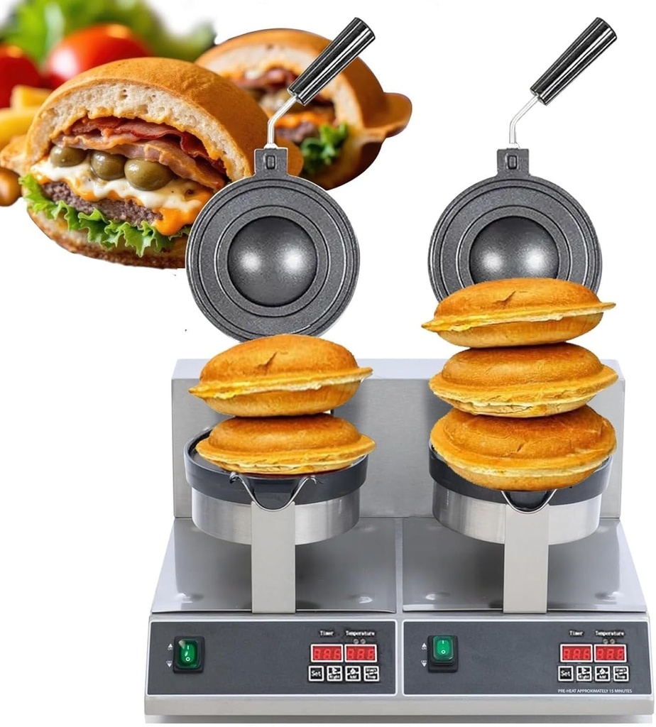 Burger Maker Machine,Ice Cream Burger Make Electric Waffle Baker Digital Screen, Press Sandwich Maker, Ice Cream Brioche Hamburger Maker
