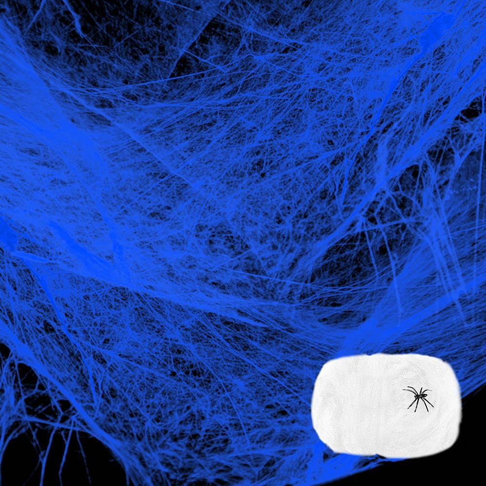 800 sqft Halloween Glow Spider Webs Indoor & Outdoor Spooky Spider Webbing with 37 Fake Spiders for Halloween Decorations,White with Blacklight Lamp