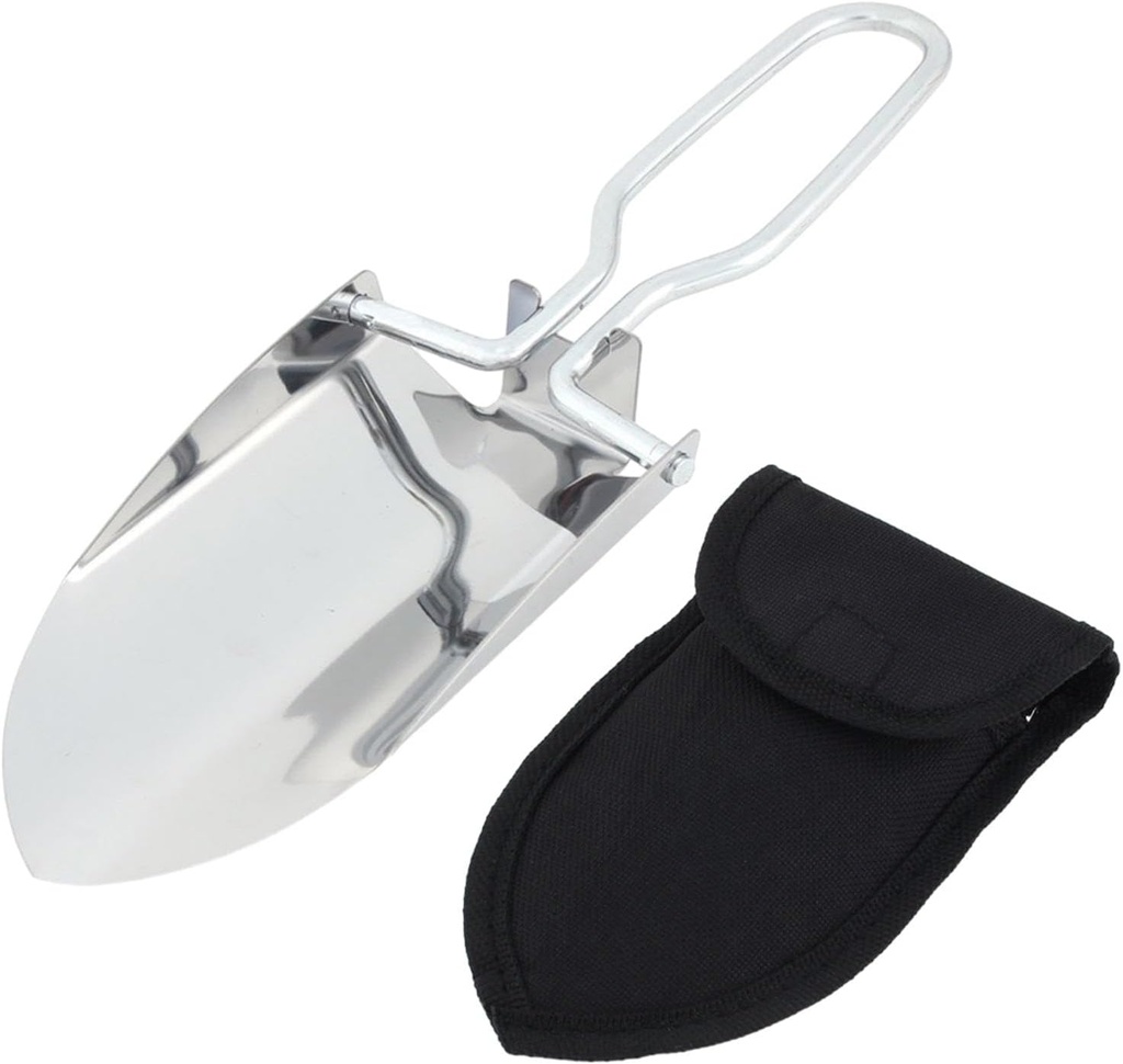 EMVANV Mini Folding Shovel,Foldable Garden Handy with Carrying Pouch Camping Trowel Stainless Steel Outdoor Survival Shovel for Garden and Campsite Use While Hiking, Camping and Outdoor(Silver)