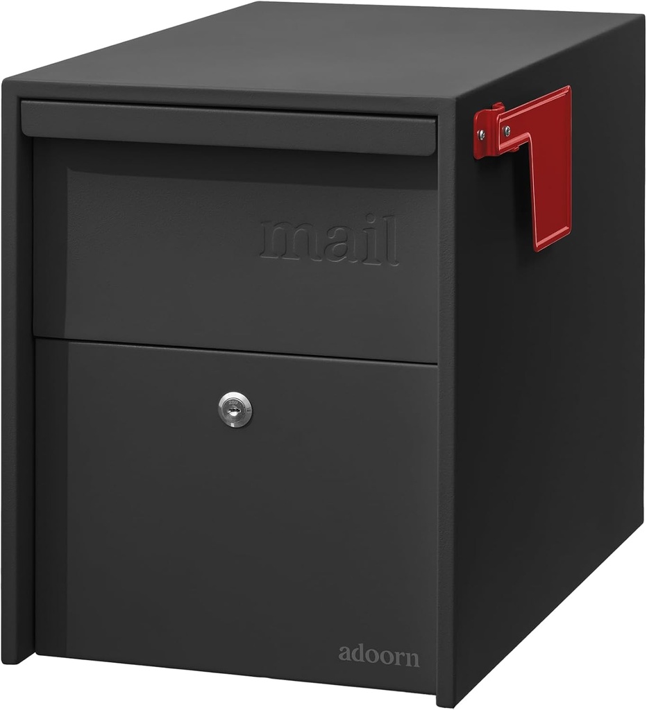 Adoorn Lockable Post Mount Mailbox | Large Size - Anti-Theft Locking Mailbox, 15.5" H x 12" W x 18.5" D, Weatherproof Mailboxes for Outside The House