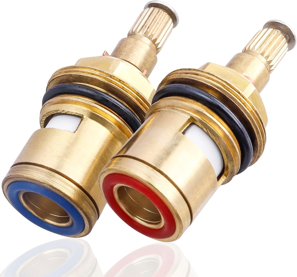 Yakamoz Brass Faucet Cartridge Replacement, 2Pcs Hot and Cold Ceramic Disc Cartridge Quarter Turn Sink Faucet Valve Stem Replacement Parts for Kitchen Bathroom Faucet Repair, G1/2" Thread Size