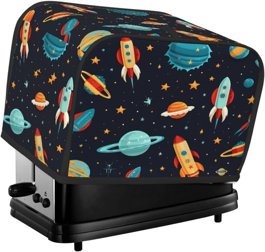 Toaster Cover 2 Slice Space Planet Rocket Pattern Toaster Cover Waterproof Kitchen Small Appliance Covers Microwave Oven Dust-Proof Bread Cover, Women Gift