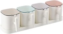 (4 pieces) Seasoning box set contains 4 spoons, kitchen seasoning and spice containers, each seasoning box has a lid including a base (White), 31 x 11 x 9CM/ 12.2 x 4.33 x 3.54inches