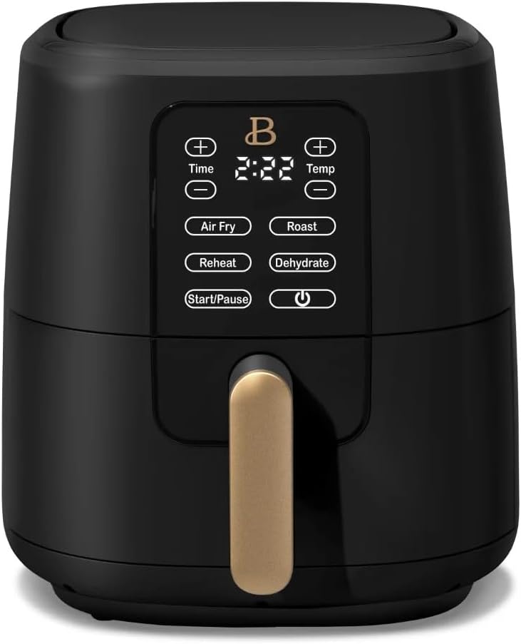 Beautiful 6-Quart Digital Air Fryer – TurboCrisp Tech Touchscreen with 1750W Power, 4 Cooking Modes (Black Sesame)