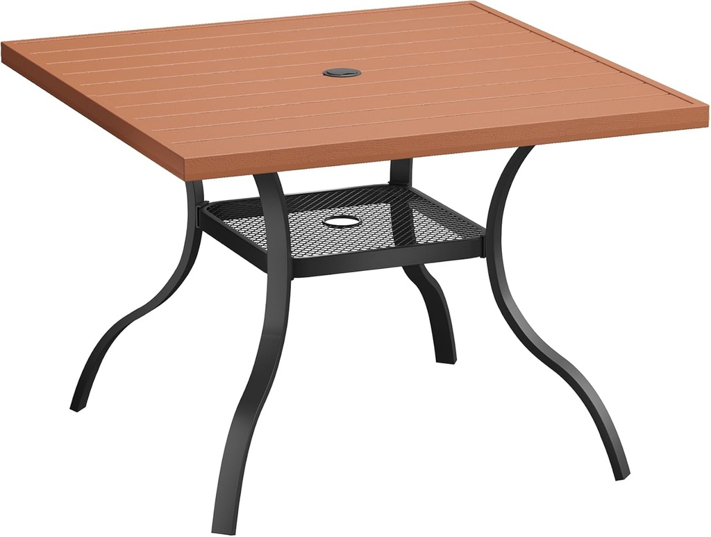 VICLLAX Square Outdoor Patio Table, All Weather Wood Grain Outdoor Dining Furniture, 38.6"x 38.6" Walnut Plastice Tabletop