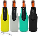 4 Pack Beer Bottle Sleeves Insulator, Thick Neoprene Sublimation Coolers Jacket with Zip-up, Keep Drink Cold Holder with Opener for Summer Parties Supplies(set of 4 color)