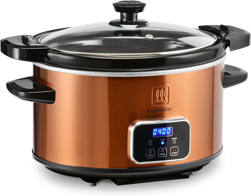 Toastmaster 4-Quart Digital Slow Cooker with Locking Lid - Food Warmer for Dip, Soups, Parties, Meal Preparation & More - Copper