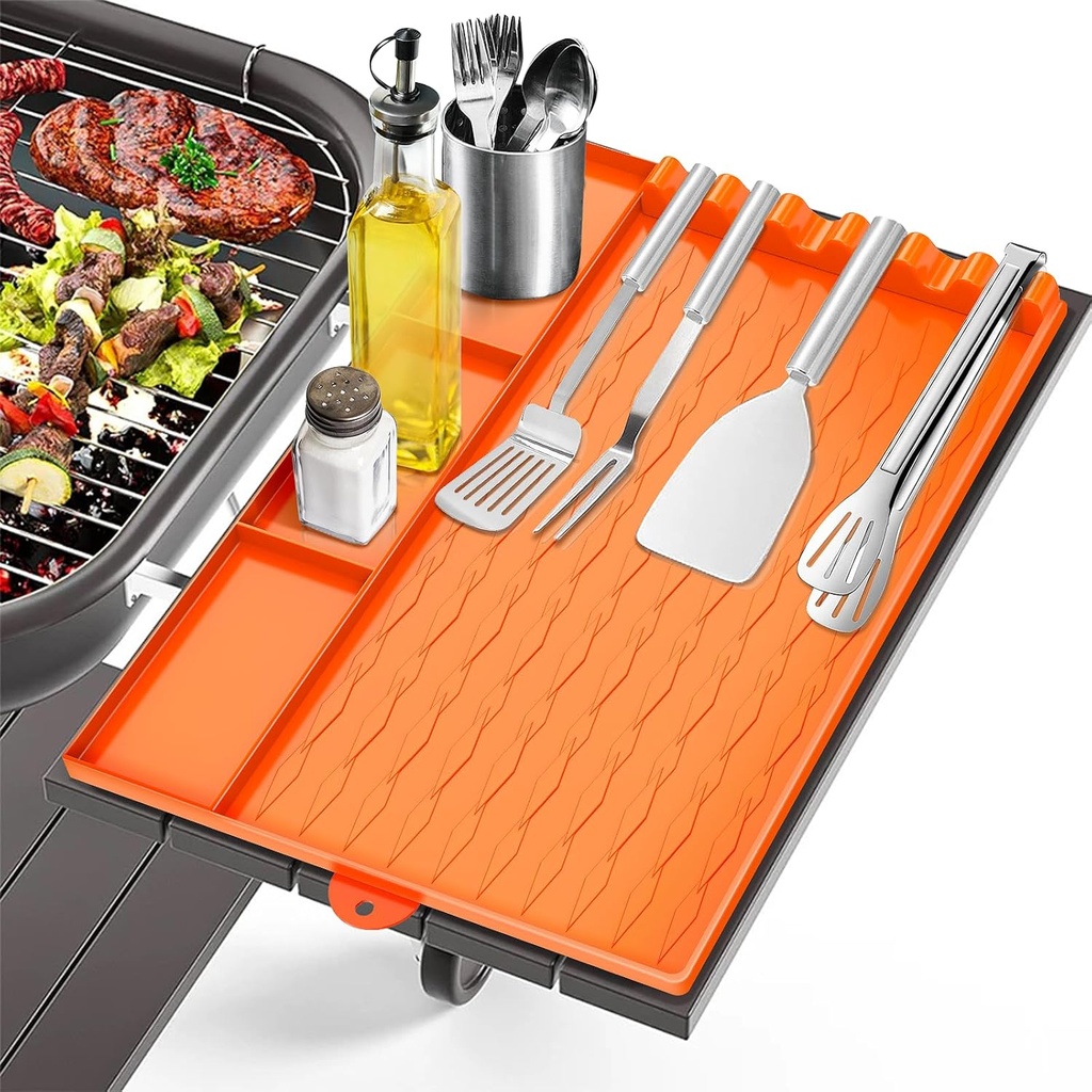 Silicone Grill Mat for Blackstone, 15.7”x11.6” Side Shelf Griddle Tool Spatula Mat, Heat Resistant Drip Pad, Utensils Rest for Countertop Barbecue Accessories for Outdoor Grill, Kitchen, Orange