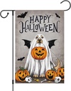 Louise Maelys Happy Halloween Garden Flag with Ghost Golden Retriever Dog and Pumpkin 12x18 Inch Small Burlap Yard Holiday Welcome Decor Outdoor Outside House Flag (Only Flag)