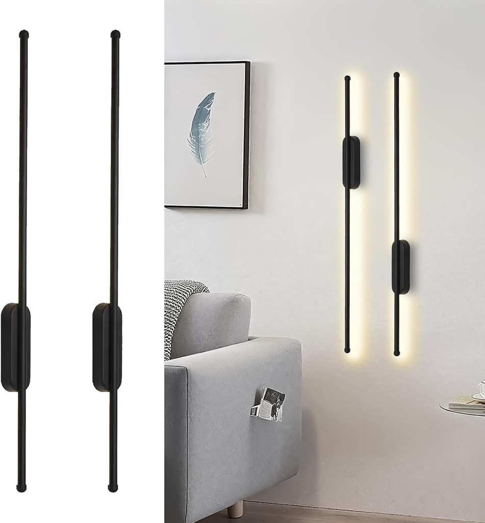 Wall Sconces Set of 2 Matte Black Modern Sconces Fixtures Wall Lighting Indoor Hardwired Wall Mounted Lamp 3000K Warm Light Bathroom Vanity Light of 2 for Bedroom Living Room Stairs