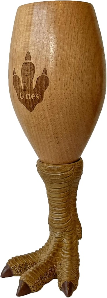 Wine Wooden Cup with T-Rex Leg 250 ml - Unique creative decoration on shelf or table, home, bar, living room, kitchen - great gift idea, modern design, rustic elegance for dinosaur lovers