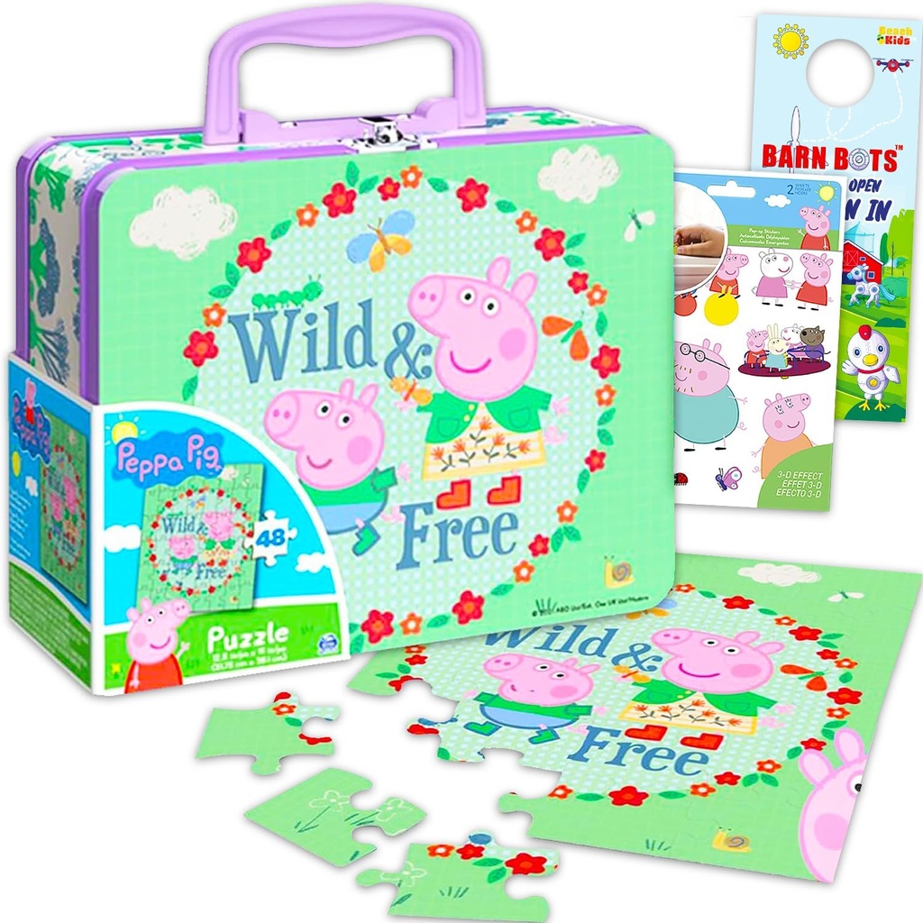 Peppa Pig Tin Lunch Box with Puzzle Set - Bundle with Tin Lunch Box, 48 Piece Puzzle for Kids Plus Stickers, More | Peppa Pig Activity Set for Kids, Girls