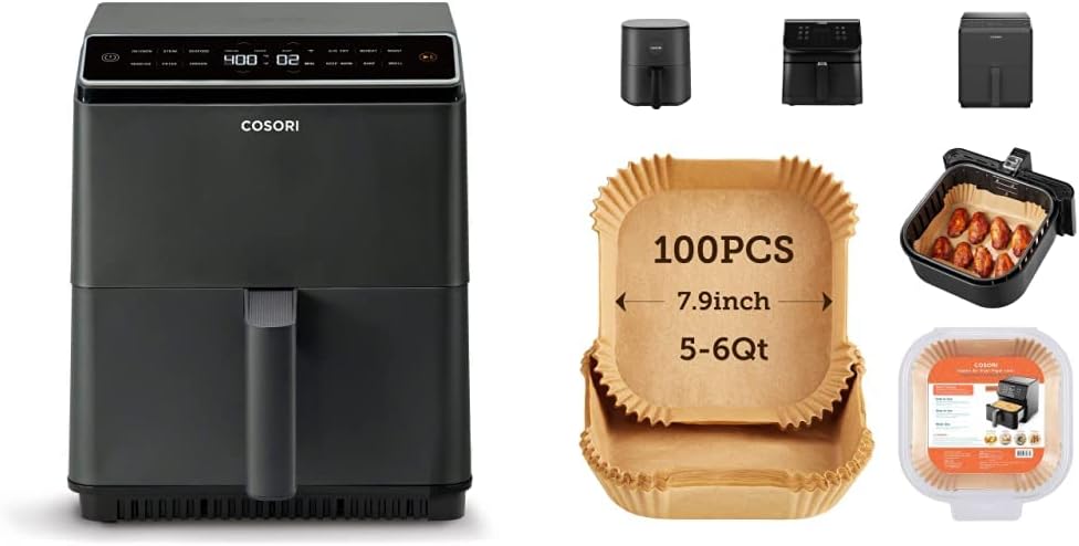 COSORI Pro III Air Fryer Dual Blaze, 6.8-Quart, Precise Temps Prevent Overcooking & COSORI Air Fryer Disposable Paper Liners, Non-Stick,7.9 inch for 5 to 6 QT Basket, 100 PCS