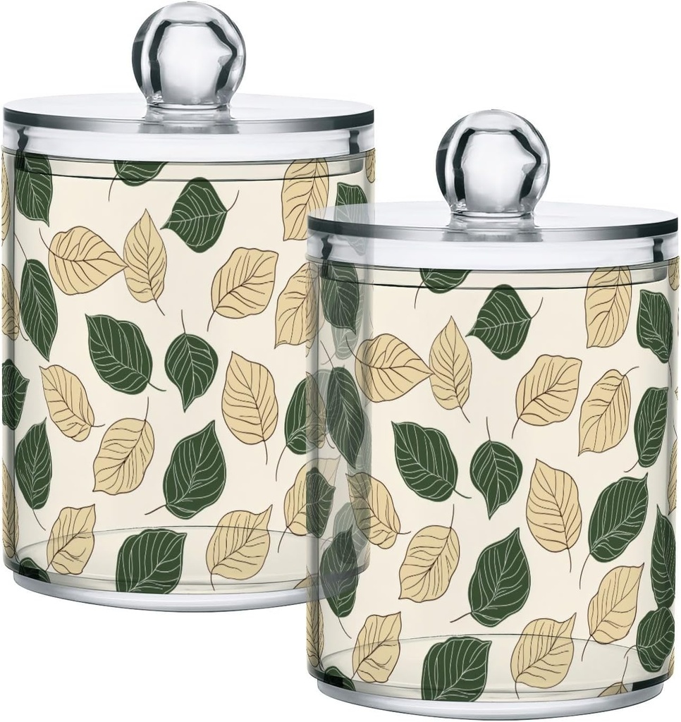 Acrylic Plastic Clear Jar with Lid, Green Yellow Leaf Pattern Airtight Storage Jar 2 Pack Kitchen Storage Containers for Cookie Snack Candy