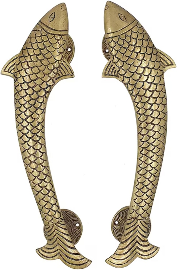 Handmade Brass Door Handle, Handles for Kitchen, Handles for Drawers, Ethnic Indian Handcrafted Handle (Fish Handle)