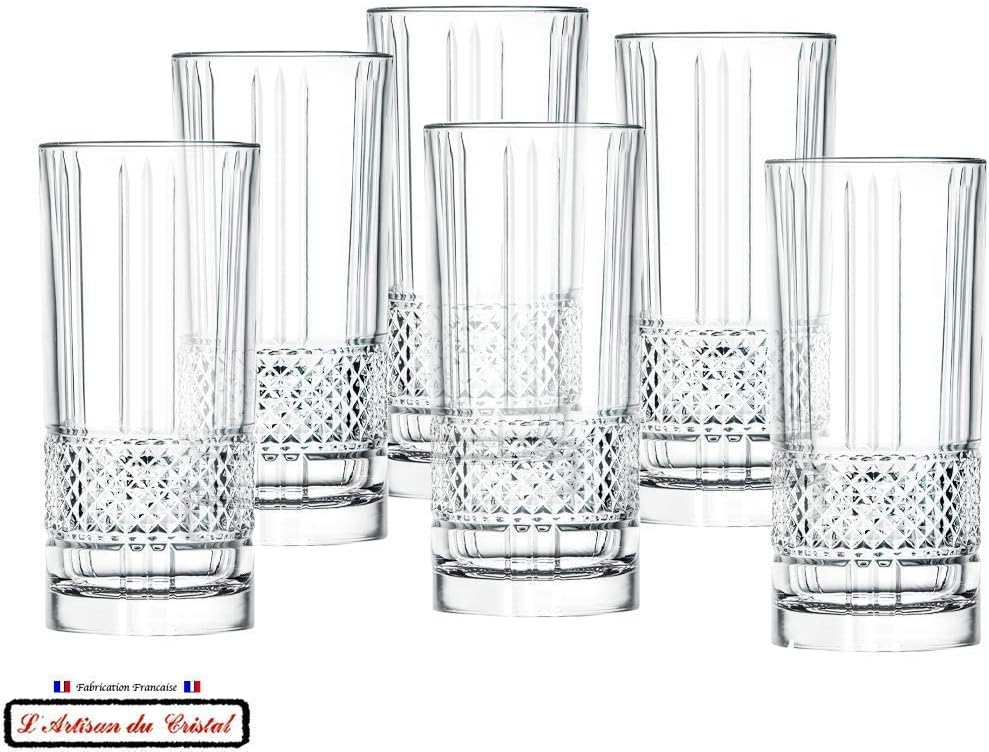 6 Glasses for Drinking Juice Aperitif/Cocktail Crystal - Service Diamant 37 cl (12,48 fl oz) - Klein House - Company : Artisan du Cristal - Gift Set - Stamped : Klein 54120 Baccarat France
