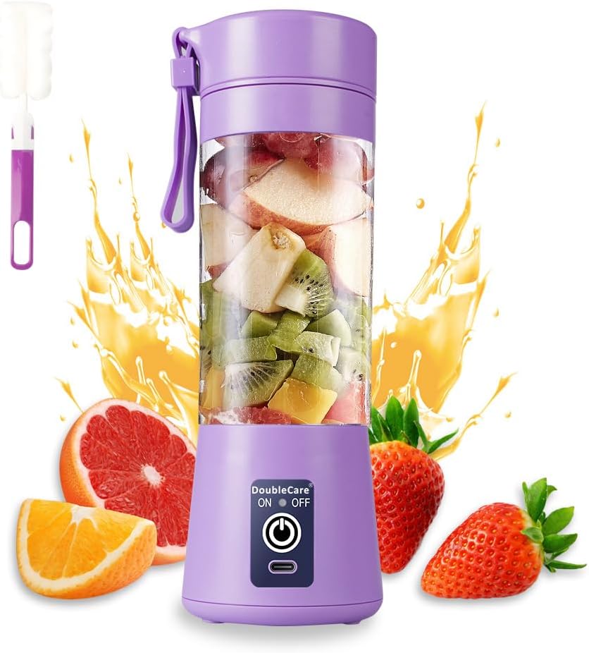 Portable Blender Cup,Electric USB Juicer Blender,Portable Juicer For Shakes and Smoothies, juice,380ml, Six Blades Great for Mixing,light purple