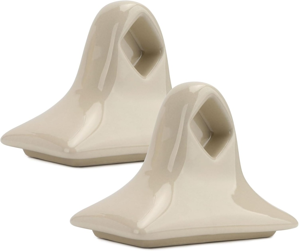 Beige Ceramic Almond Bone Towel Bar Rod Rack Post Holder Brackets Porcelain Tile Set Vintage Glazed Bathroom Accessory Mid Century Modern Retro Towel Holder Porcelain 2 Pcs