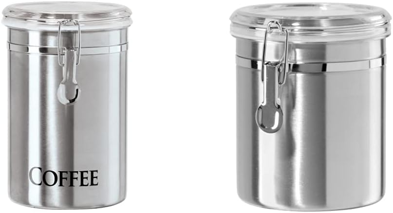 Oggi Stainless Steel Coffee and Kitchen Canisters - Airtight Clamp Lid, Clear See-Thru Top