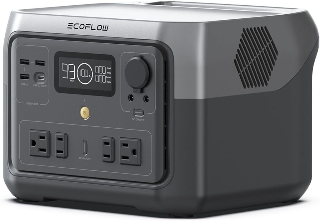 EF ECOFLOW Portable Power Station River 2 Max 500, 499Wh LiFePO4 Battery/ 1 Hour Fast Charging, Up to 1000W Output Solar Generator (Solar Panel Optional) for Outdoor Camping/RVs/Home Use
