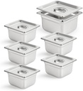 CURTA 6 Pack Anti-Jam Hotel Pans with Lids, 1/6 Size 4 Inch Deep, NSF Commercial 18/8 Stainless Steel Chafing Steam Table Food Pan with Covers