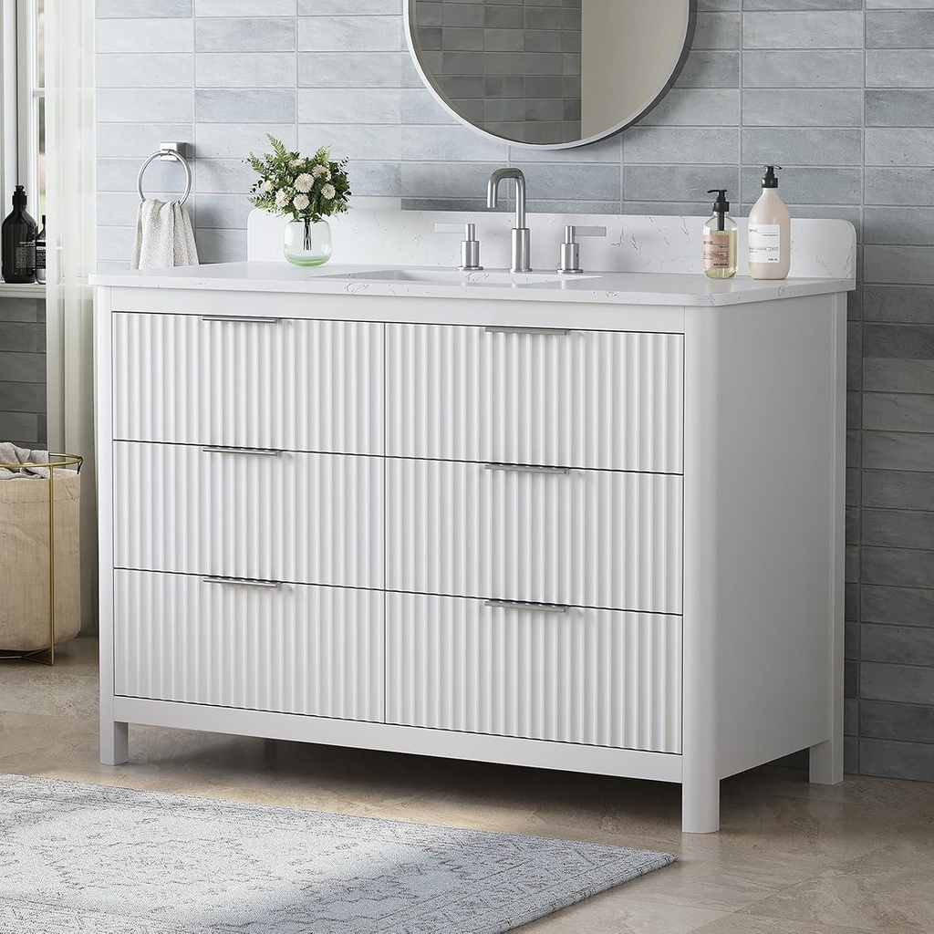 48" Bathroom Vanity with Double Sink Combo, Solid Wood Storage Cabinet Fully-Assembled, with Undermount Sink,Engineered Marble Top& Backsplash, Painted Surface, White