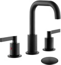 Matte Black 8 Inch Widespread Bathroom Sink Faucet 3 Holes with Pop up Drain, Modern High Arc Two Handle Bathroom Vanity Faucet with 360 Degree Swivel Brass Spout, TAF288S-MB