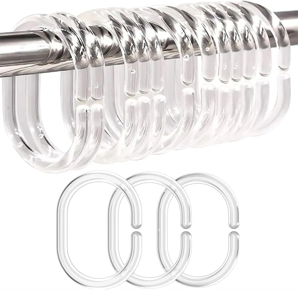 24 PCS Shower Curtain Rings, Plastic Clear Shower Curtain Hooks, C-Shaped Rings Hook Hanger Bathroom Shower Window Rod