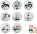 1.5" 8PCS Round Ceramic Car Plane with Balloon Cabinet Knob Handles Nursery Room Cupboard Handle Dresser Drawer Pull Decor