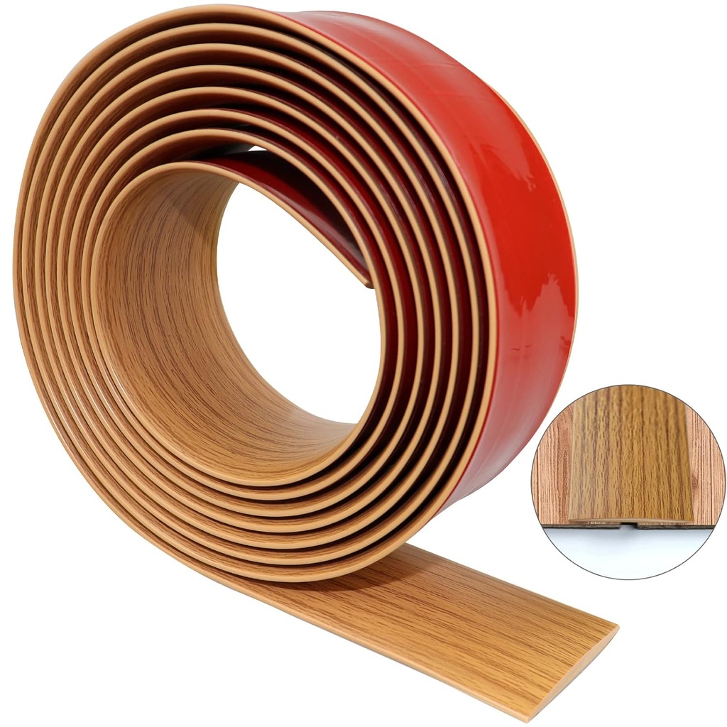 Floor Transition Strip 2" Self Adhesive Flat Vinyl Flooring Transitions Strip with Strong Backing (5cm, 20FT, Brown Wood Grain)