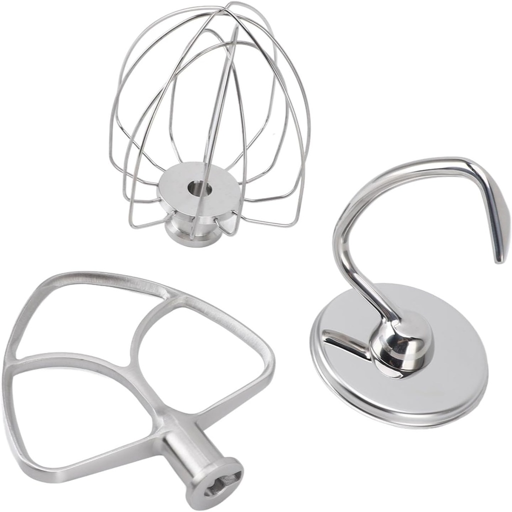 3-Piece Stand Mixer Attachment, Stainless Steel Wire Whisk, Quick Beating, Flat Whisk, Stand Mixer with Dough Hook, Wire Whisk, Tilting Head, Stand Mixer Accessories