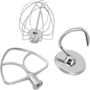 3-Piece Stand Mixer Attachment, Stainless Steel Wire Whisk, Quick Beating, Flat Whisk, Stand Mixer with Dough Hook, Wire Whisk, Tilting Head, Stand Mixer Accessories