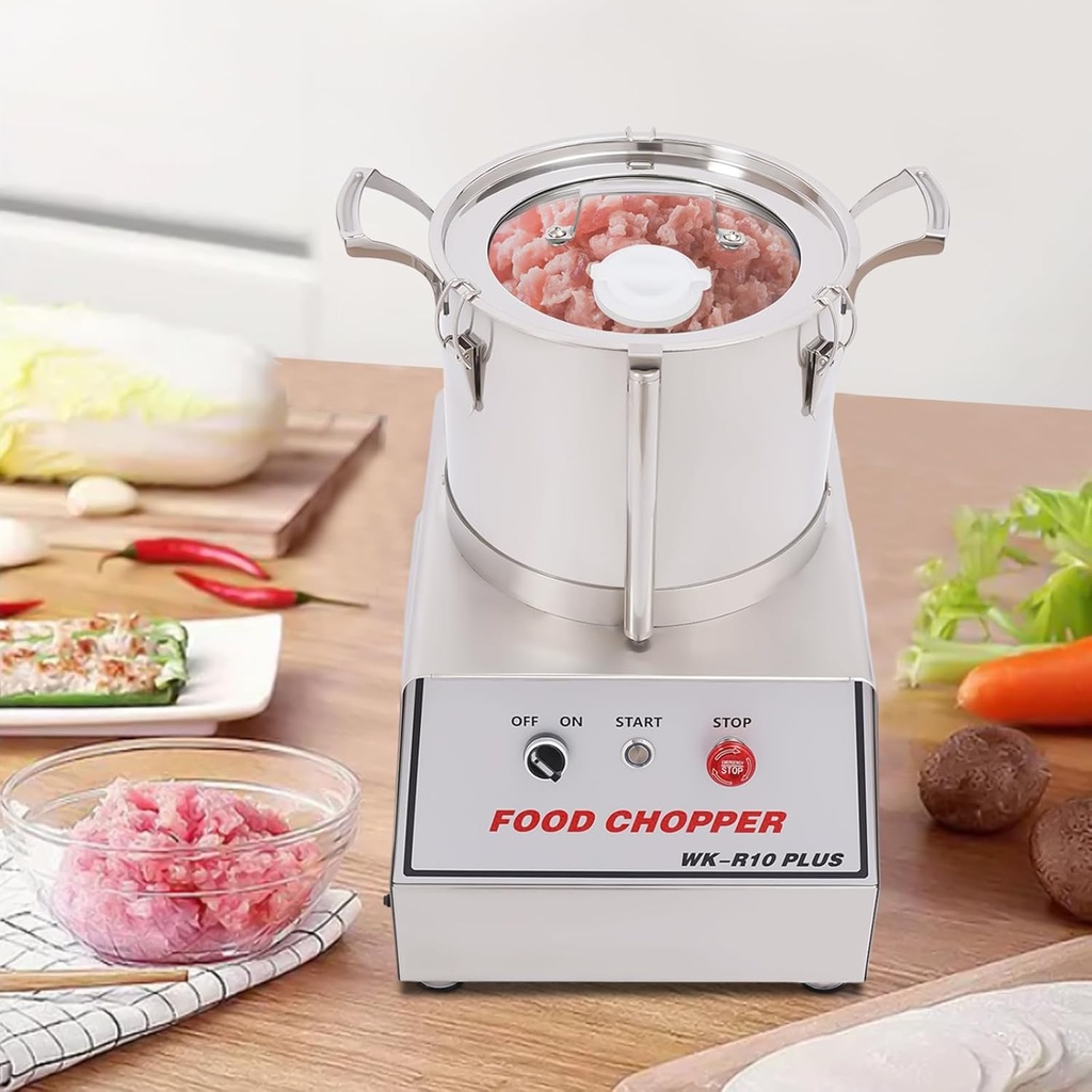 Professional Large Food Processor 1100W 110V Electric Stainless Steel Food Chopper, 10L Heavy Duty Food Processor Blender For Meats, Vegetable, Fruits, Grains, Peanut, Ginger, Garlic