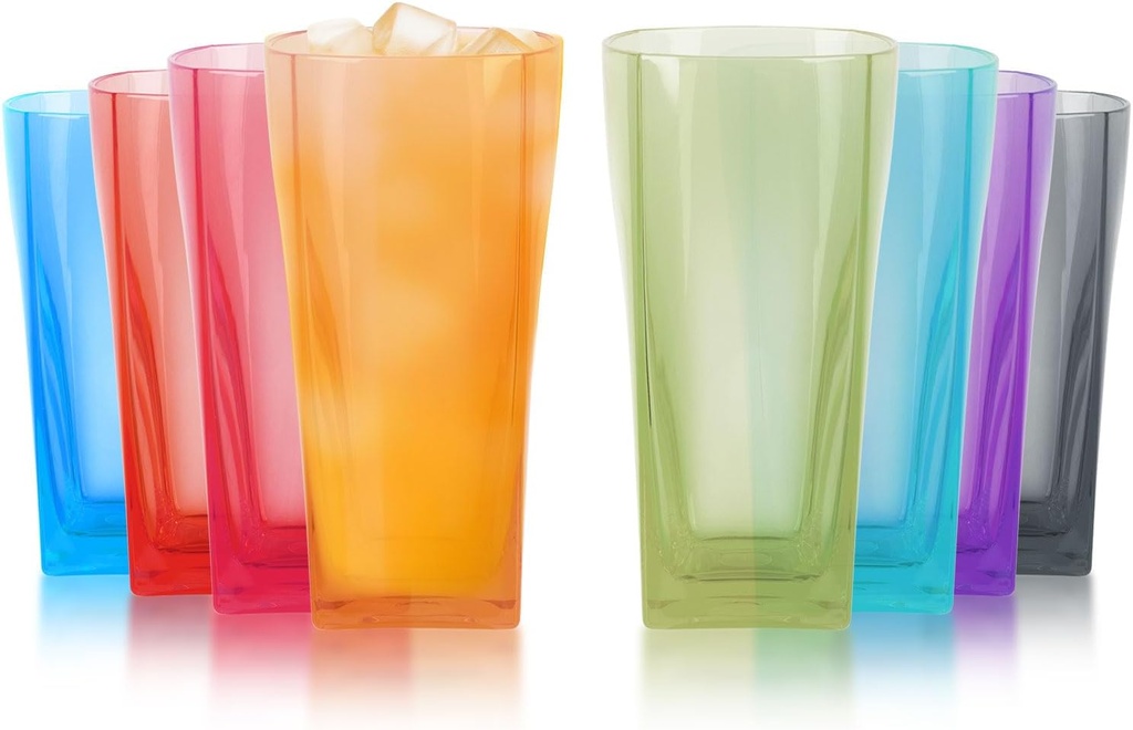 Topsky 12 oz Plastic Water Tumblers,Set of 8 Unbreakable Drinking Glasses Clear Acrylic Reusable Juice Wine Cups for Home Picnic Party, Dishwasher Safe, Stackable,Large Capacity-Mixed Color