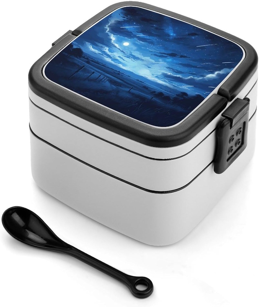 Bento Lunch Box for Women Lunch Containers for Adults Rural Blue Moon Double Layered Lunchbox Large Capacity Bento Box with Cutlery for Work Picnic Camping Travel, style
