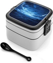 Bento Lunch Box for Women Lunch Containers for Adults Rural Blue Moon Double Layered Lunchbox Large Capacity Bento Box with Cutlery for Work Picnic Camping Travel, style