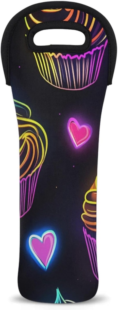 Cupcakes Wine Carrier Tote Bag Neon Colors Beer Water Bottle Tote with Carry Handle Carrying Protective Holder Bag for Travel Party Picnic
