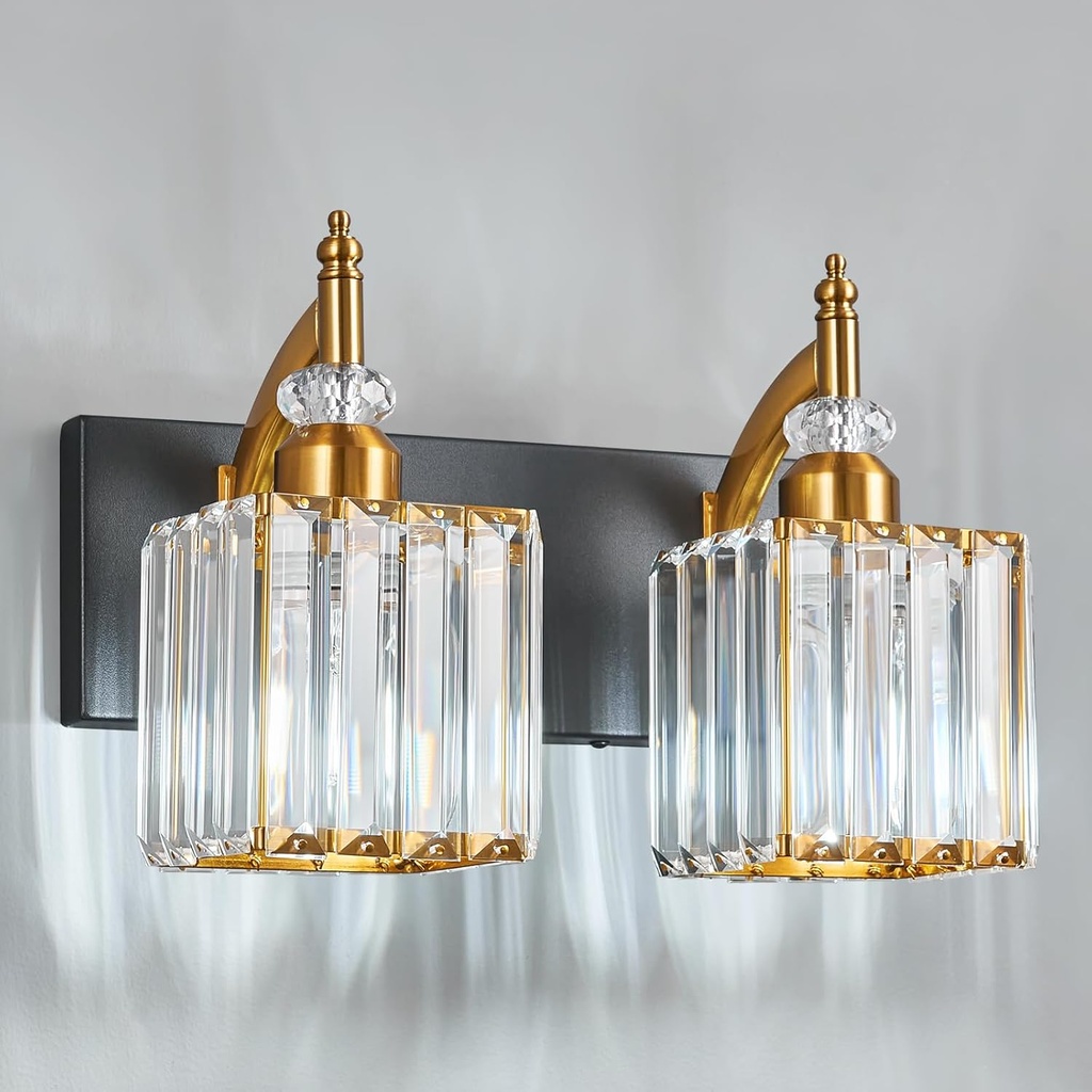 Modern Vanity Lights Black Gold 2 Light Bathroom Vanity Light Crystal Bathroom Light Fixtures Over Mirror