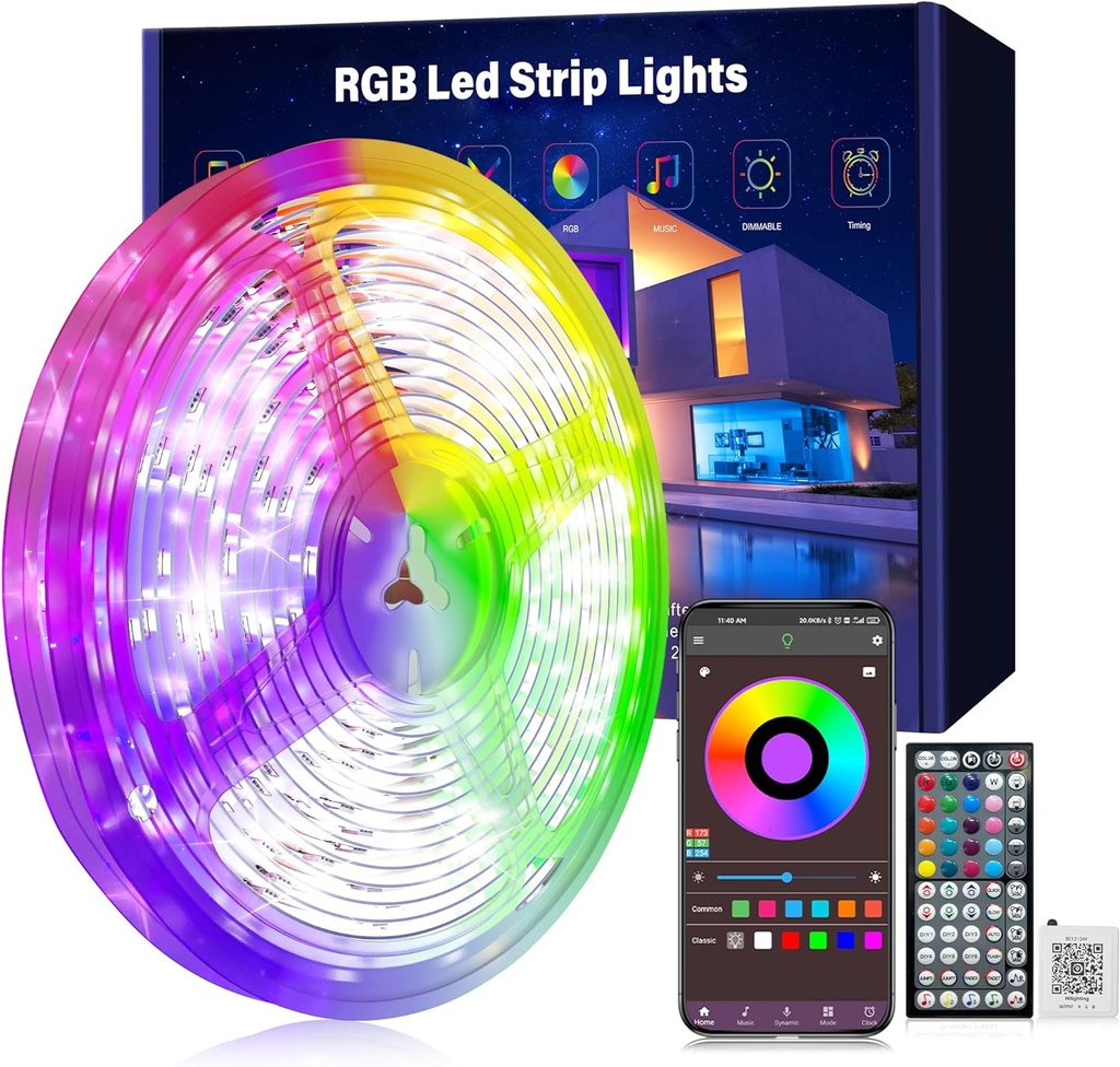 Led Lights for Bedroom 100ft (1 Rolls of 100ft) Music Sync Color Changing Led Strip Lights with 60 Key Remote and App Control RGB Led Light Strip for Home Party Room Decoration