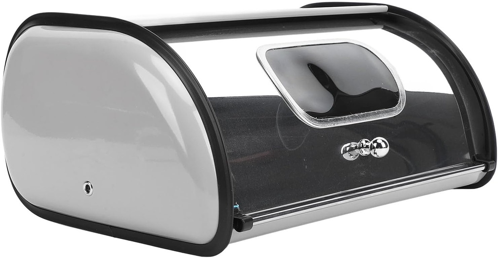 JTLB Metal Bread Box Mirrored Iron Bread Storage Holder Keeper Container Bin with Window for Kitchen Countertop Grey