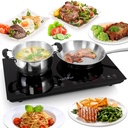 NutriChef Dual 120V Electric Induction Cooker - 1800w Portable Digital Ceramic Countertop Double Burner Cooktop w/ Kids Safety Lock - Works w/ Stainless Steel Pan / Magnetic Cookware