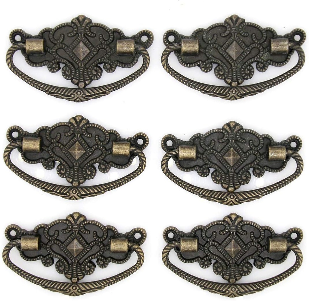 4 PCs Vintage Antique Brass Bail Pull Handle for Wooden Drawer Cabinet Cupboard, Length 2.8-in (7.1 cm) and Height 1.7-in (4.4 cm)