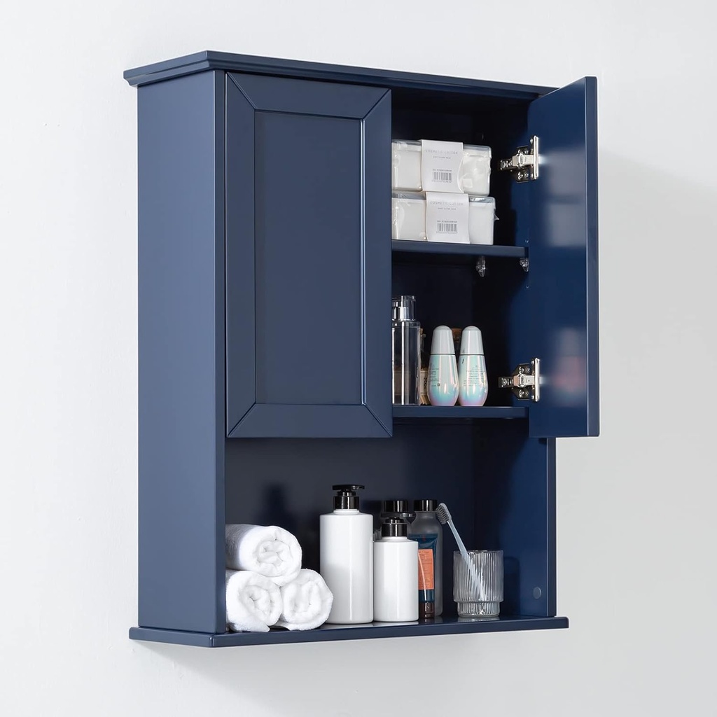 Navy Blue Bathroom Cabinet Wall Mounted with 2 Doors and Adjustable Shelf, 23"x29" Wooden Medicine Cabinet Over Toilet Storage Wall Hanging Cabinets for Bathroom,Bedroom,Kitchen,Laundry Room