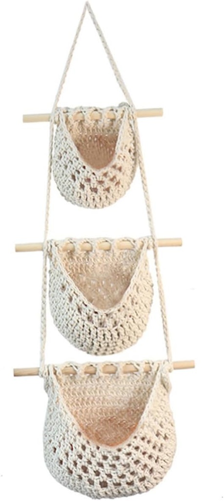 Hanging Fruit Vegetable Basket Handmade Cotton Rope Kitchen Storage Hammock Wall Mounted Organizer for Fruits and Vegetables Space Saving Home Supply Decor White Rope Design