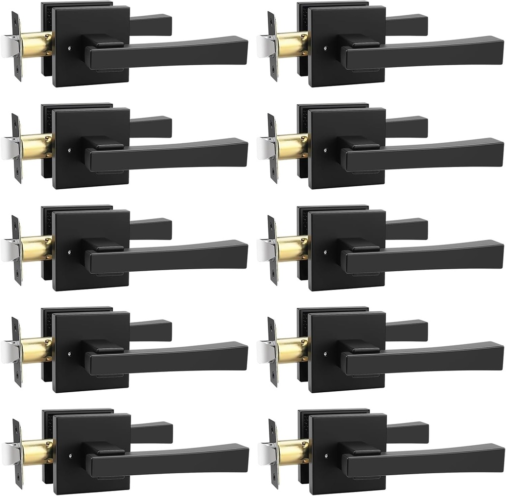 knobelite 10 Pack Privacy Door Handle,Keyless Matte Black Interior Door Knob,Heavy Duty Door Lever Hardware for Bedroom/Bathroom,Reversible for Left & Right