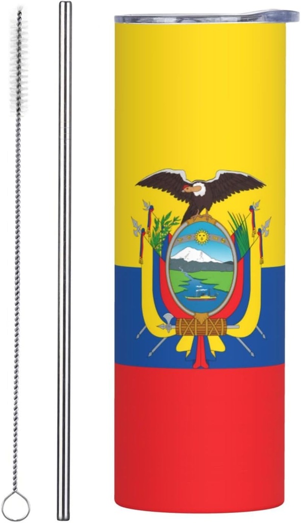 20ozFlag of Ecuador stainless steel straw lid cup, double-layer stainless steel, can be drunk directly or with a straw