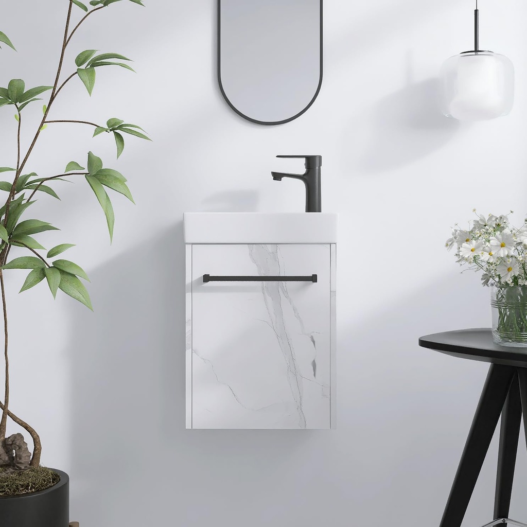 16" Floating Bathroom Vanity with Sink, Modern Wall-Mounted Cabinet Set for Small Spaces