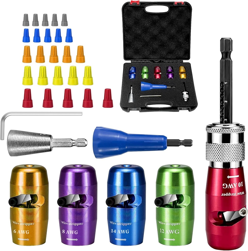 Wire Stripper for Drill, 2025 Electrical Wire Strippers Tools 6/8/10/12/14 AWG with Electrical Wire Twister and Electrical Wire Nut Twister, Premium Effective Wire Twisting Tool