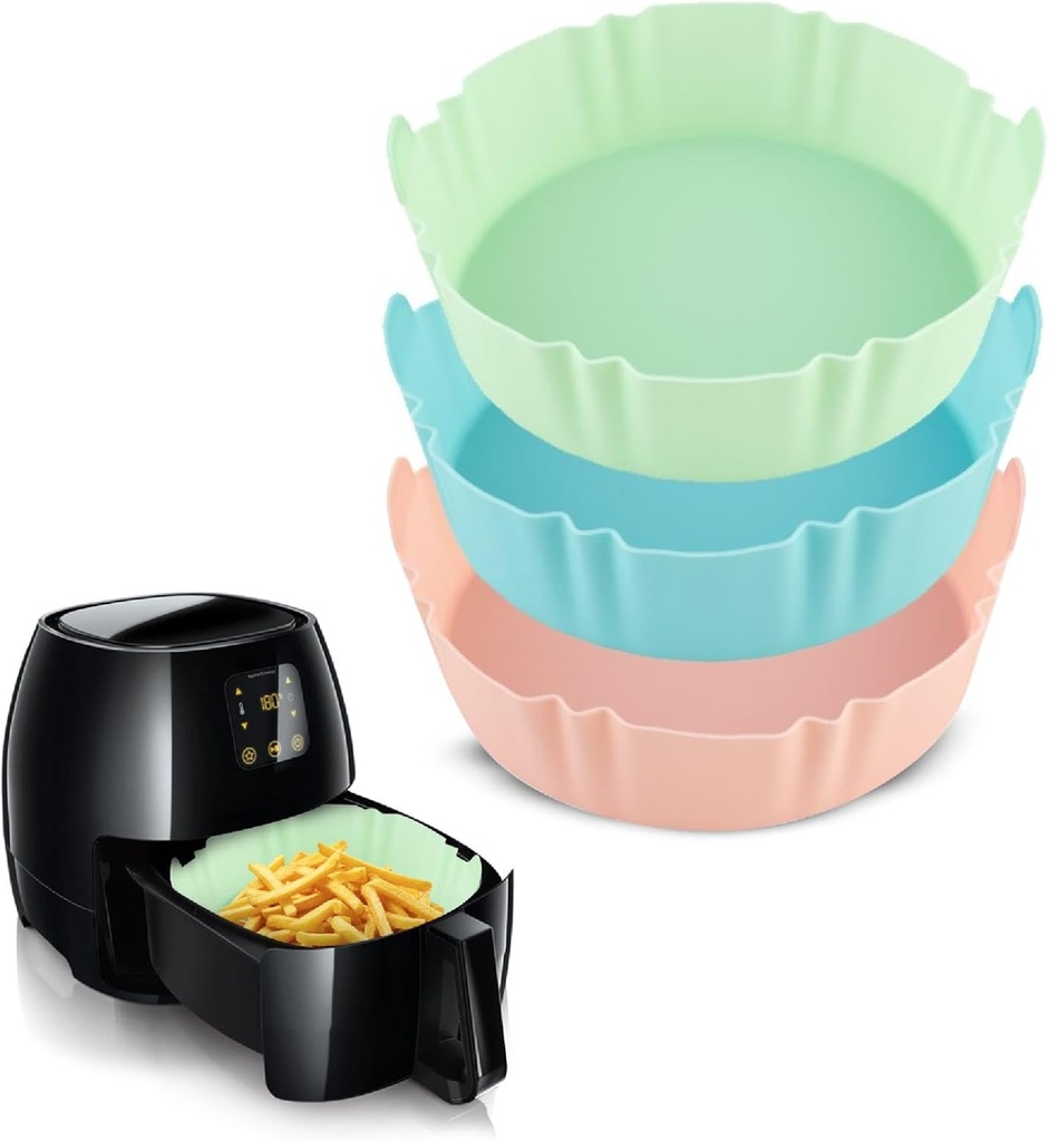 Generic 3 Pieces Silicone Air Fryer on-stick Parchment Paper for Frying Cooking and Roasting, Oil-Proof Waterproof for Steamer and Microwave Air Fryer Basket Liners Food Grade Baking Paper